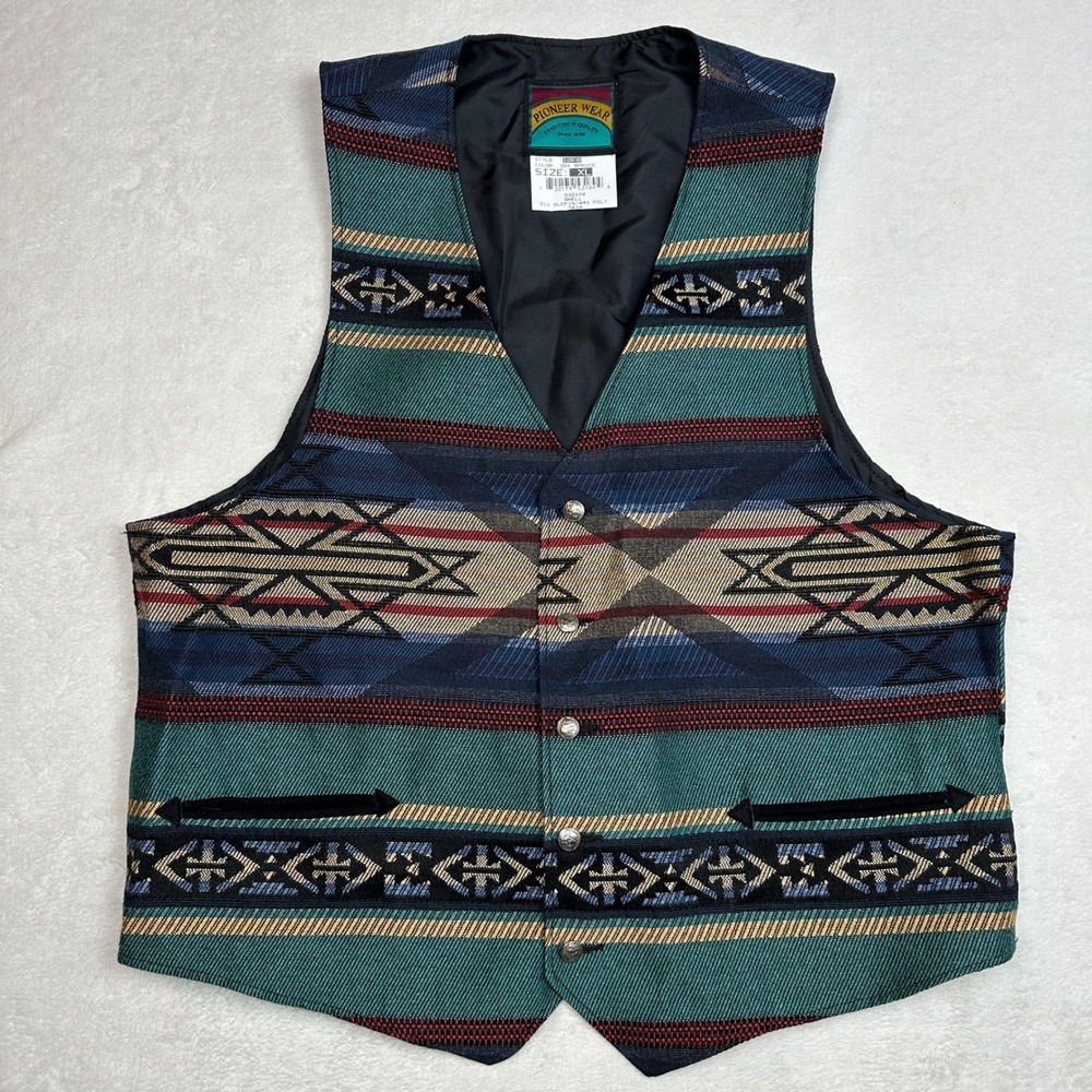 Pioneer Wear Western Southwestern Vest Men's XL Black Lined‎ Pockets Made in USA